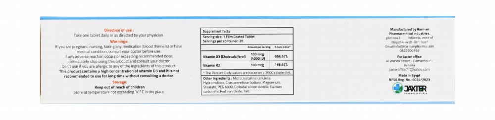 Jaxter 100mg Vitamin D3 & 100mg Vitamin K2 Bone Health Support Supplement