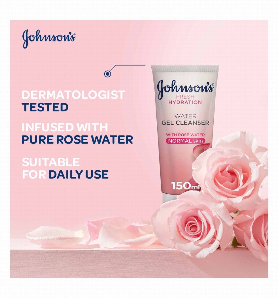 Johnson's Fresh Hydration Water Gel Facial Cleanser with Rose Water for Normal Skin