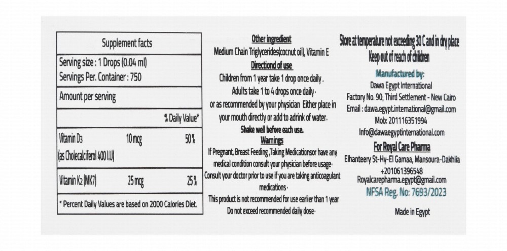 Kidoral 10mcg Vitamin D3 Liquid Supplement Drops with Vitamin K2 for Bones, Teeth & Immunity Health (1+ Years)
