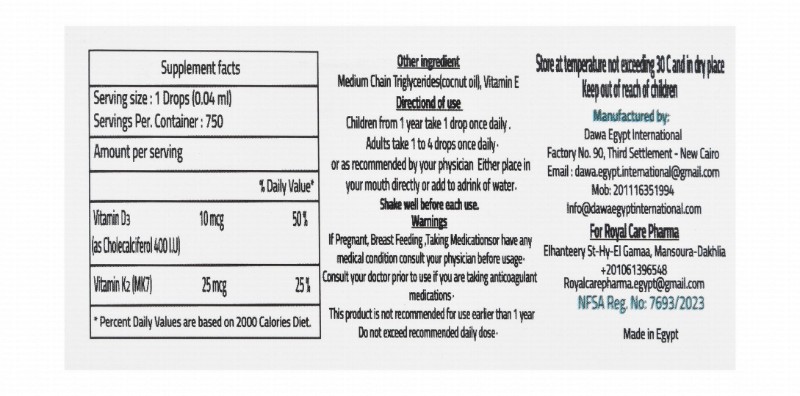 Kidoral 10mcg Vitamin D3 Liquid Supplement Drops with Vitamin K2 for Bones, Teeth & Immunity Health (1+ Years)