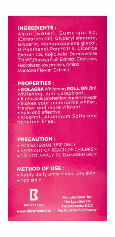 Kolagra 48H Antiperspirant Whitening Roll-On Deodorants Cotton Candy Scent with Vitamin C for Sensitive Skin - alcohol free, aluminum salts free, parabens free