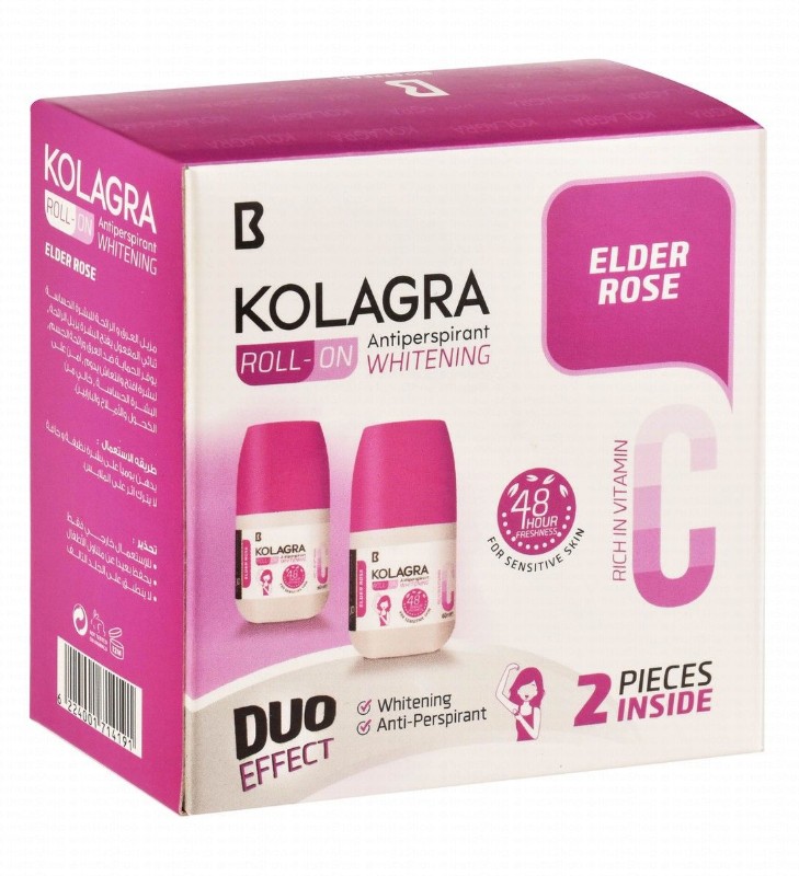 Kolagra 48H Antiperspirant Whitening Roll-On Deodorants Elder Rose Scent with Vitamin C for Sensitive Skin - alcohol free, aluminum salts free, parabens free