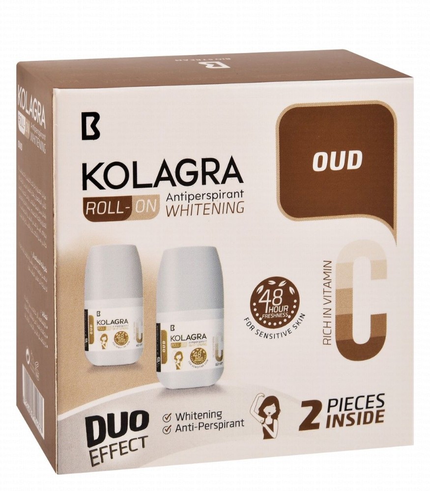 Kolagra 48H Whitening & Antiperspirant Roll-On Deodorants Oud Scent with Vitamin C for Sensitive Skin - alcohol free, aluminum salts free, parabens free
