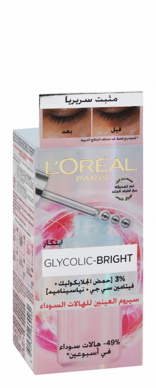 L'Oreal Glycolic-Bright Anti-Dark Circles Eye Serum with Glycolic Acid, Vitamin CG & Niacinamide - fragrance free