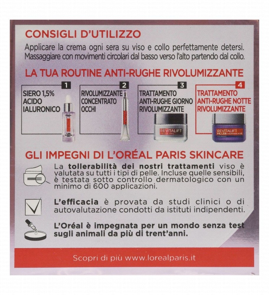L'Oreal Revitalift Filler Revolumizing & Anti-Wrinkle Facial Night Cream with Hyaluronic Acid