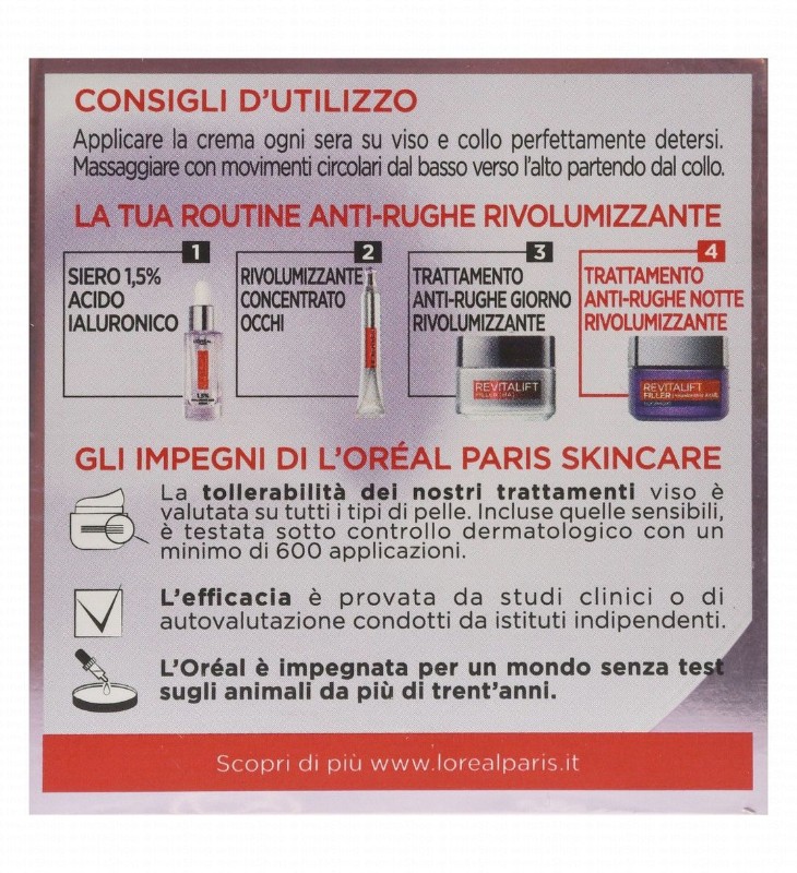L'Oreal Revitalift Filler Revolumizing & Anti-Wrinkle Facial Night Cream with Hyaluronic Acid