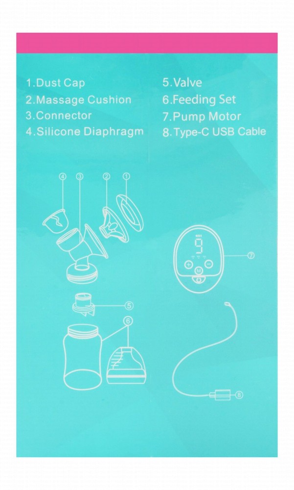 La Frutta Mum Clear & Turquoise 180ml Chargeable Digital Breast Pump Set with Free Milk Bags - BPA free