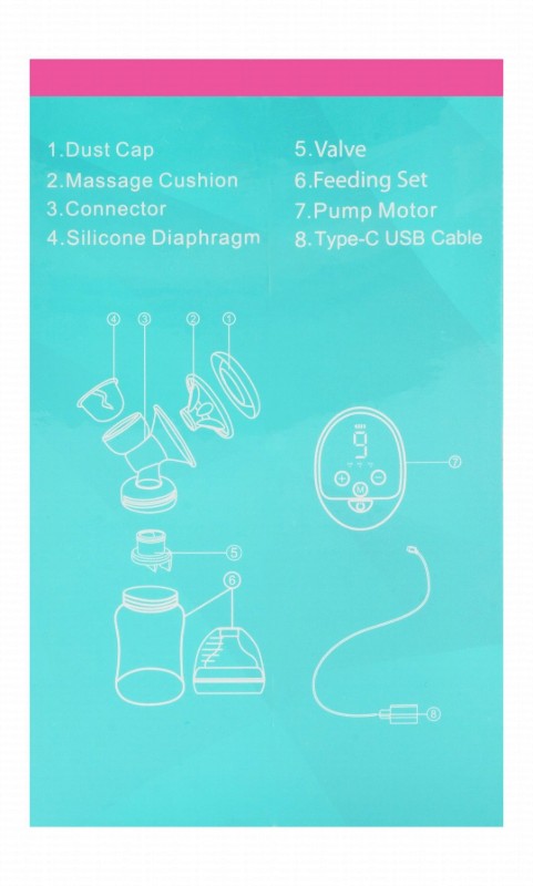 La Frutta Mum Clear & Turquoise 180ml Chargeable Digital Breast Pump Set with Free Milk Bags - BPA free