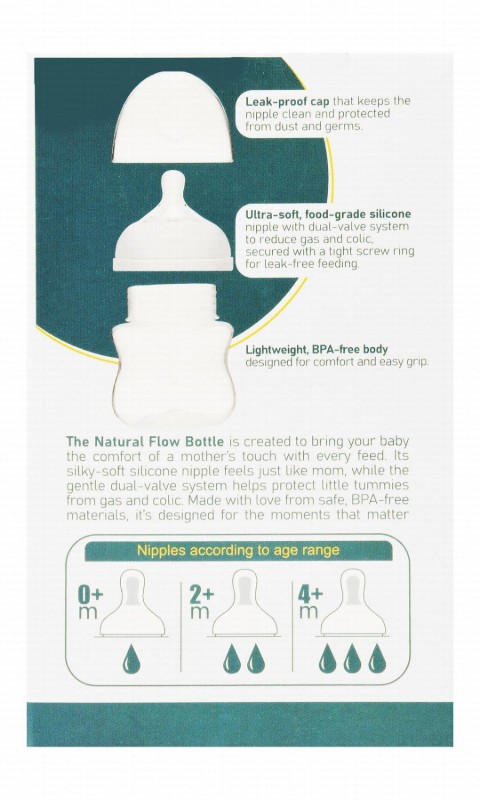 La Frutta Plus Natural Flow Dual-Valve Blue & Clear 120ml Anti-Colic Plastic Feeding Bottle (2+ Months) - BPA free