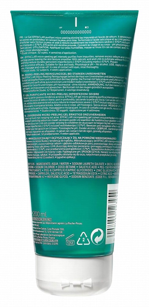 La Roche-Posay Effaclar Micro-Peeling & Purifying Face & Body Gel Cleanser with Salicylic Acid & LHA for Oily & Acne-Prone Skin - alcohol free