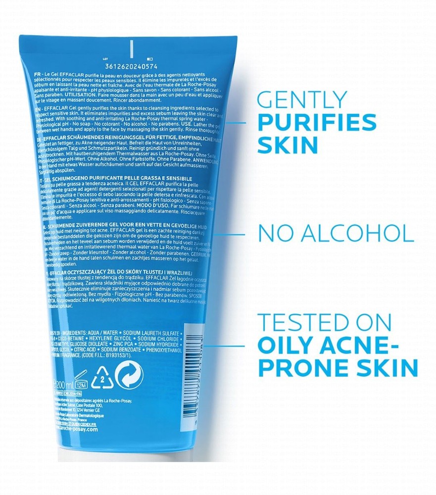 La Roche-Posay Effaclar Purifying Face Foaming Gel for Oily & Sensitive Skin - parabens free, soap free, alcohol free