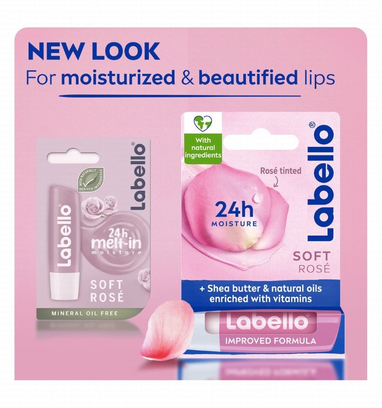 Labello 24H Melt-In Soft Rose Moisturizing Lip Balm - mineral oil free