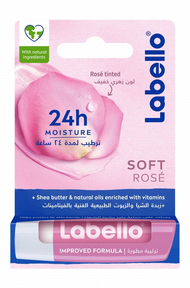 Labello 24H Melt-In Soft Rose Moisturizing Lip Balm - mineral oil free