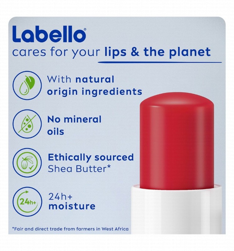 Labello 24H Moisturizing Strawberry Shine Red Tinted Lip Balm with Shea Butter, Natural Oils & Vitamins - vegan, mineral oil free