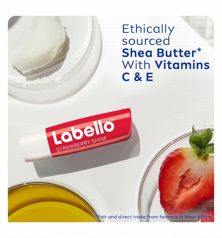 Labello 24H Moisturizing Strawberry Shine Red Tinted Lip Balm with Shea Butter, Natural Oils & Vitamins - vegan, mineral oil free