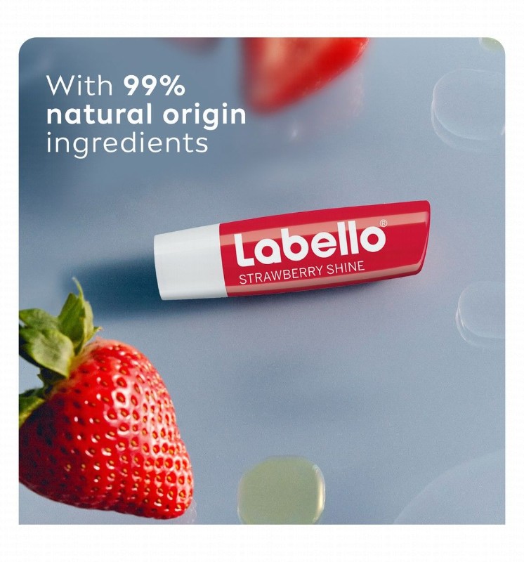 Labello 24H Moisturizing Strawberry Shine Red Tinted Lip Balm with Shea Butter, Natural Oils & Vitamins - vegan, mineral oil free
