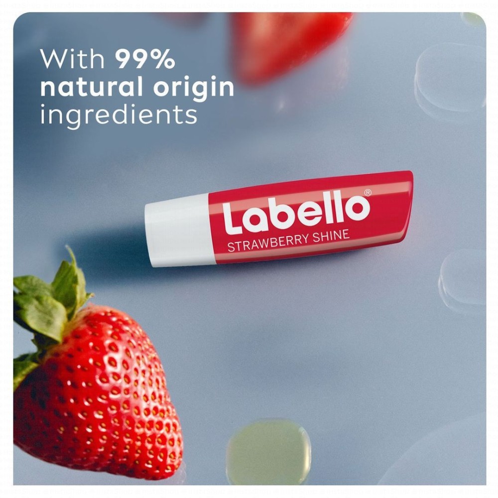Labello 24H Moisturizing Strawberry Shine Red Tinted Lip Balm with Shea Butter, Natural Oils & Vitamins - vegan, mineral oil free