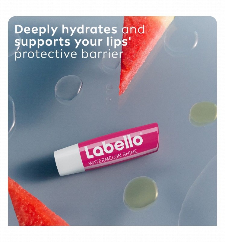 Labello 24H Moisturizing Watermelon Shine Pinky Tinted Lip Balm with Shea Butter, Natural Oils & Vitamins - vegan, mineral oil free