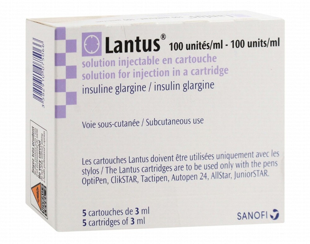 Lantus 100 IU/ml Insulin Glargine Solution Cartridges for Subcutaneous Injection