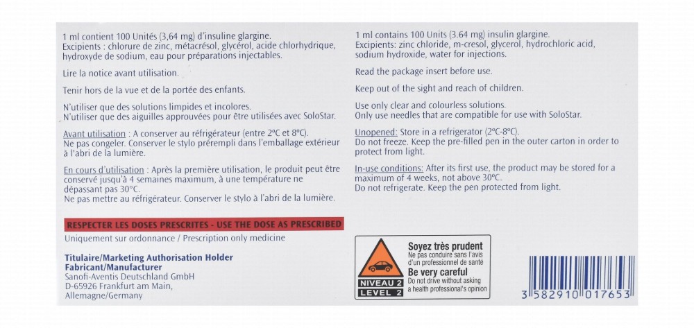 Lantus Solostar 100 IU/ml Insulin Glargine Solution Pens for Subcutaneous Injection