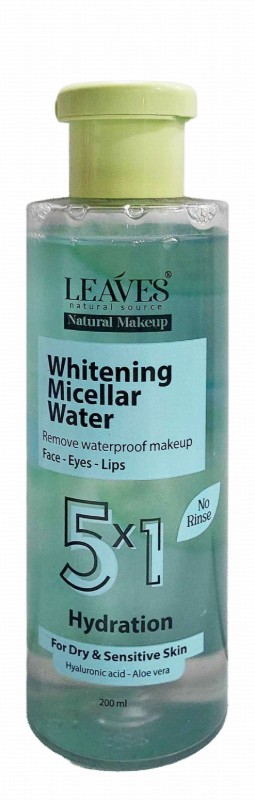 Leaves Whitening, Pore Controlling & Waterproof Makeup Removing Miscellar Water with Hyaluronic Acid & Aloe Vera for Dry & Sensitive Skin