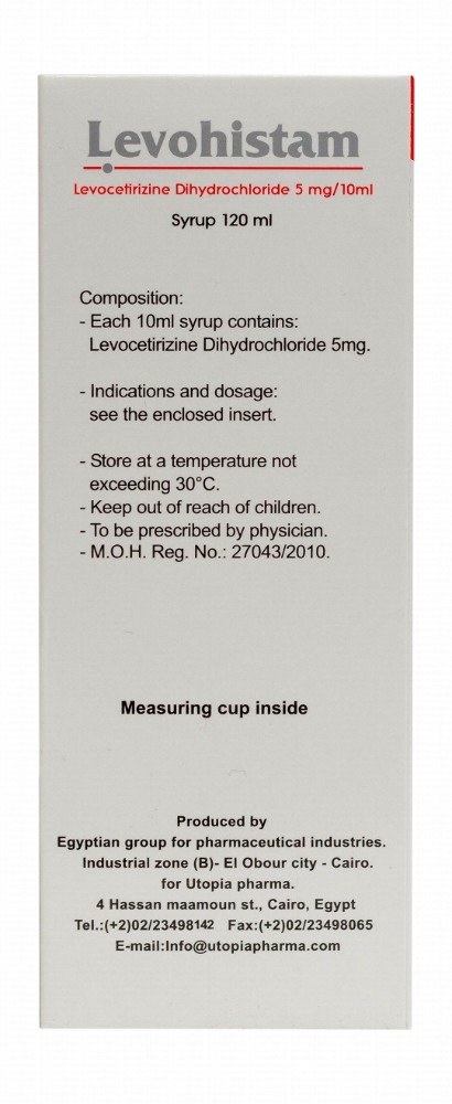 Levohistam 5mg/10ml Levocetirizine Dihydrochloride