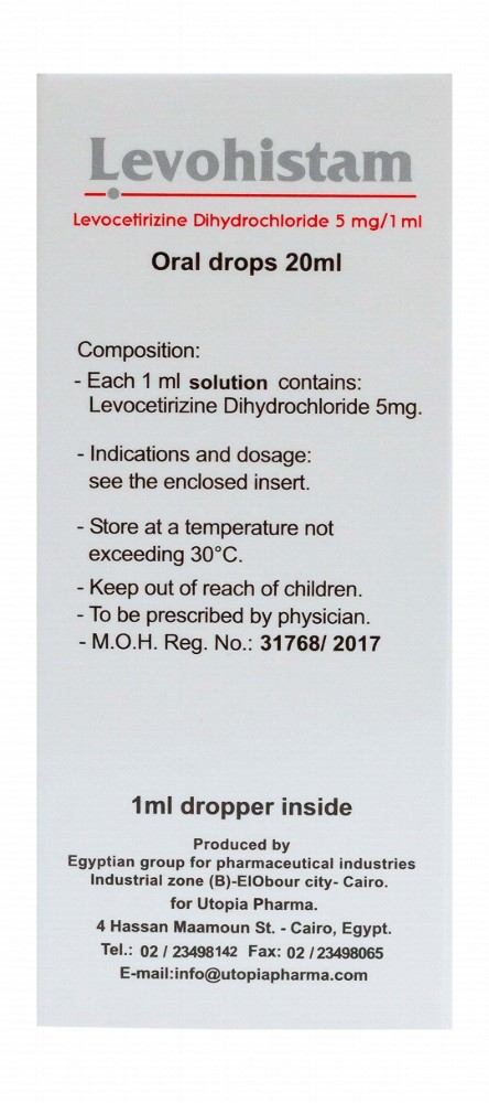 Levohistam 5mg/ml Levocetirizine Dihydrochloride Non-Sedating Oral Antihistamine Drops (6+ Months)