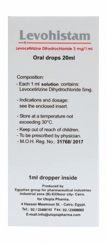 Levohistam 5mg/ml Levocetirizine Dihydrochloride Non-Sedating Oral Antihistamine Drops (6+ Months)