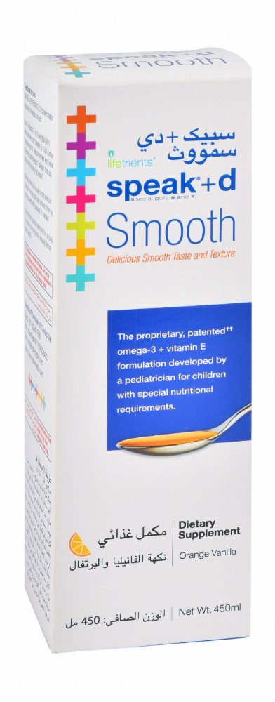 Lifetrients Speak Plus D Smooth Omega 3 Liquid Supplement Orange & Vanilla Flavor with Vitamin E for Kids - gluten free, sugar free, artificial flavor free