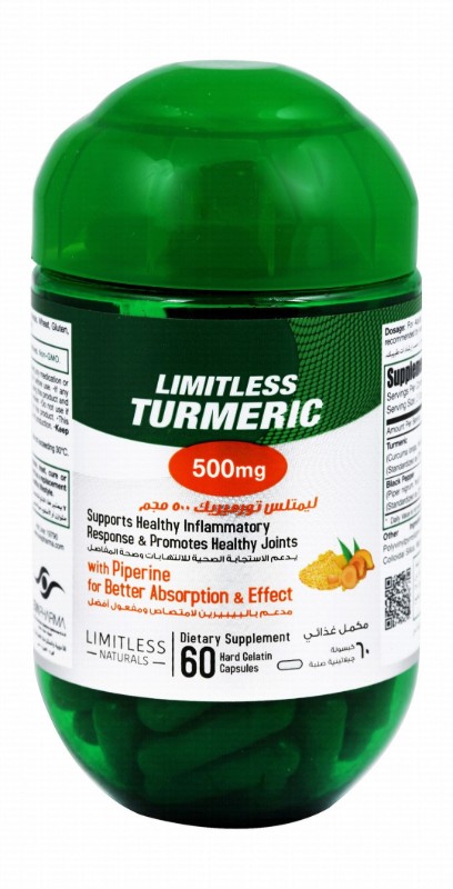 Limitless Naturals 500mg Turmeric Anti-Inflammatory & Joint Support Supplement with Piperine Extract - GMO free, gluten free, dairy free