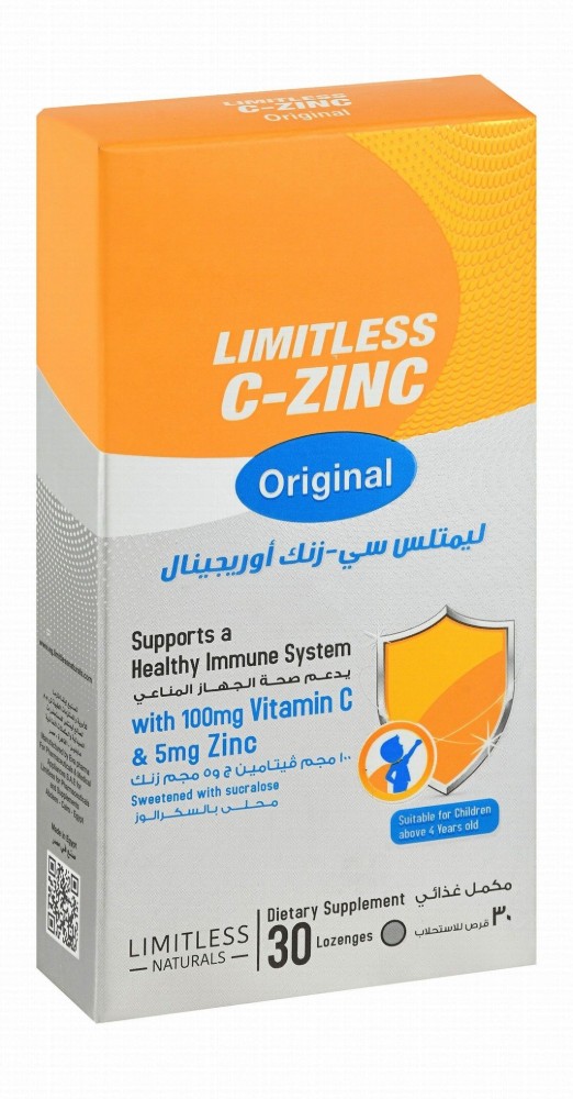 Limitless Naturals C-Zinc Original 100mg Vitamin C & 5mg Zinc Immune System Support Supplement Lozenges Orange Flavor (4+ Years) - GMO free, preservatives free, lactose free