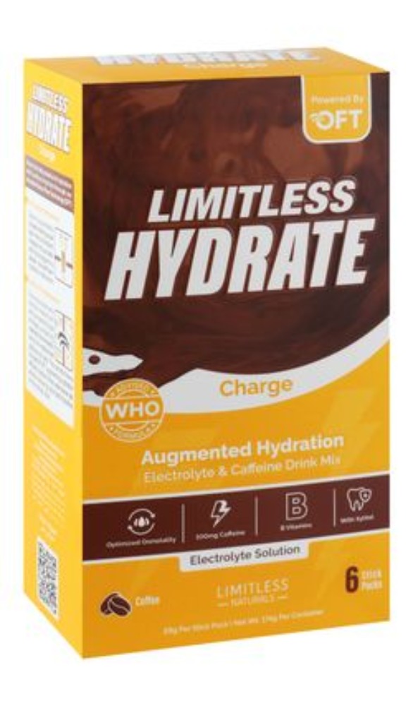 Limitless Naturals Hydrate Electrolyte & Caffeine Powder Drink Mix Sticks Coffee Flavor with Xylitol - GMO free, preservatives free, gluten free