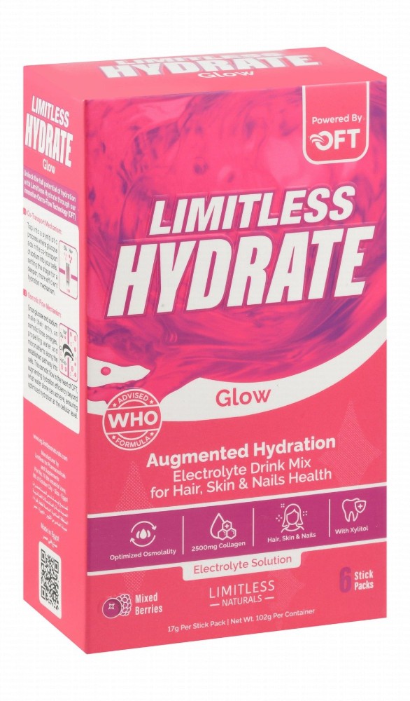 Limitless Naturals Hydrate Glow Hair, Skin & Nail Health Electrolyte Powder Drink Mix Sticks Mixed Berries Flavor - GMO free, preservatives free, gluten free