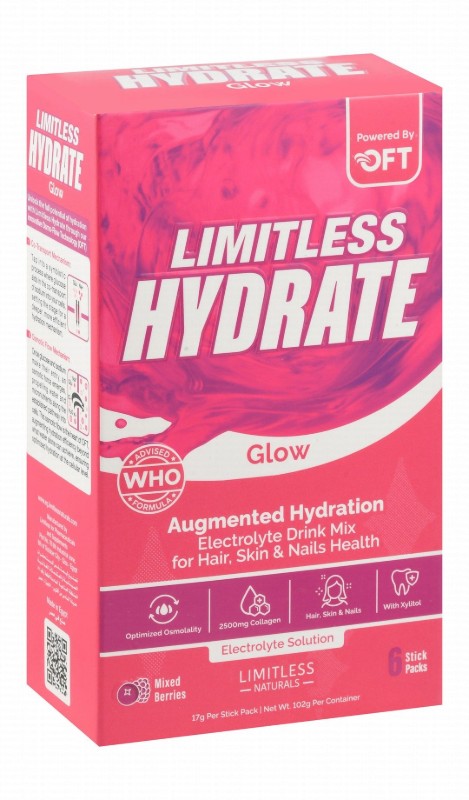 Limitless Naturals Hydrate Glow Hair, Skin & Nail Health Electrolyte Powder Drink Mix Sticks Mixed Berries Flavor - GMO free, preservatives free, gluten free