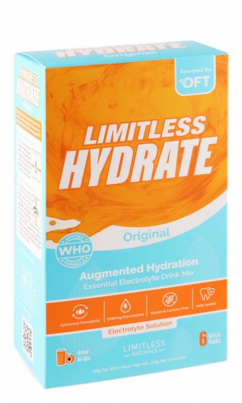 Limitless Naturals Hydrate Original Electrolyte Powder Drink Mix Sticks Amar Al-Din Flavor with Xylitol - GMO free, preservatives free, yeast free