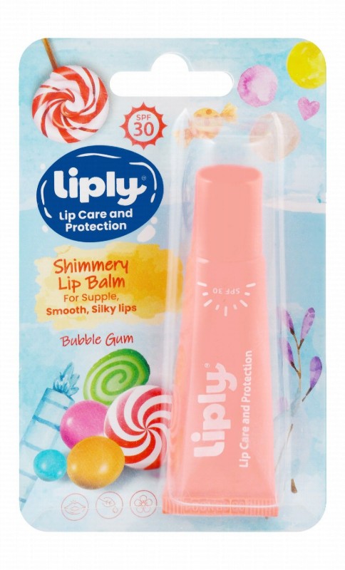 Liply Protecting, Smoothing & Silkening Shimmery Lip Balm Bubblegum Flavor SPF30