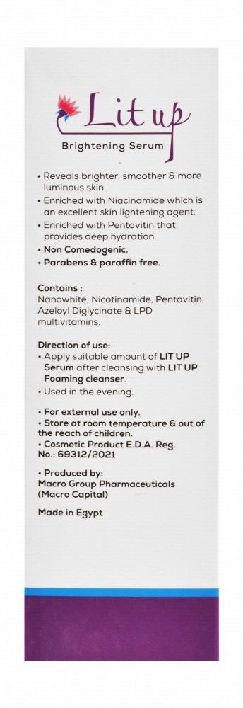 Lit up Brightening, Firming & Hydrating Face Serum - non comedogenic, parabens free, paraffin free
