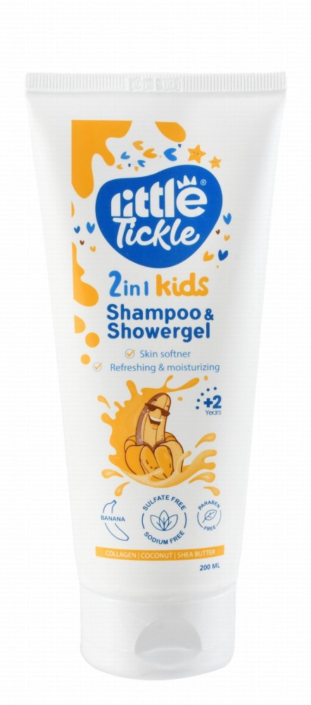 Little Tickle 2in1 Refreshing, Softening & Moisturizing Kids Shampoo & Shower Gel Banana Scent with Collagen, Coconut & Shea Butter (2+ Years) - sulfate free, parabens free, sodium free