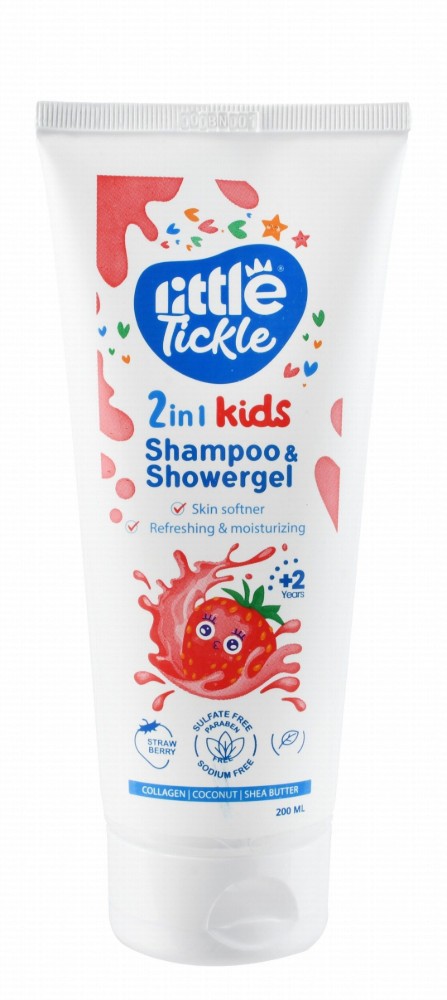 Little Tickle 2in1 Refreshing, Softening & Moisturizing Kids Shampoo & Shower Gel Strawberry Scent with Collagen, Coconut & Shea Butter (2+ Years) - sulfate free, parabens free, sodium free