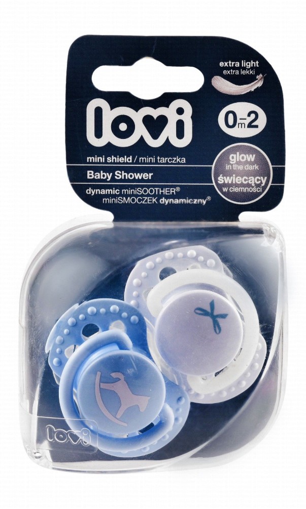 Lovi Baby Shower Glow in the Dark Dynamic Silicone Soothers with Mini Shield (0-2 Months) - BPA free