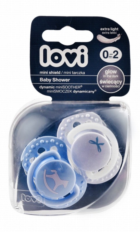 Lovi Baby Shower Glow in the Dark Dynamic Silicone Soothers with Mini Shield (0-2 Months) - BPA free