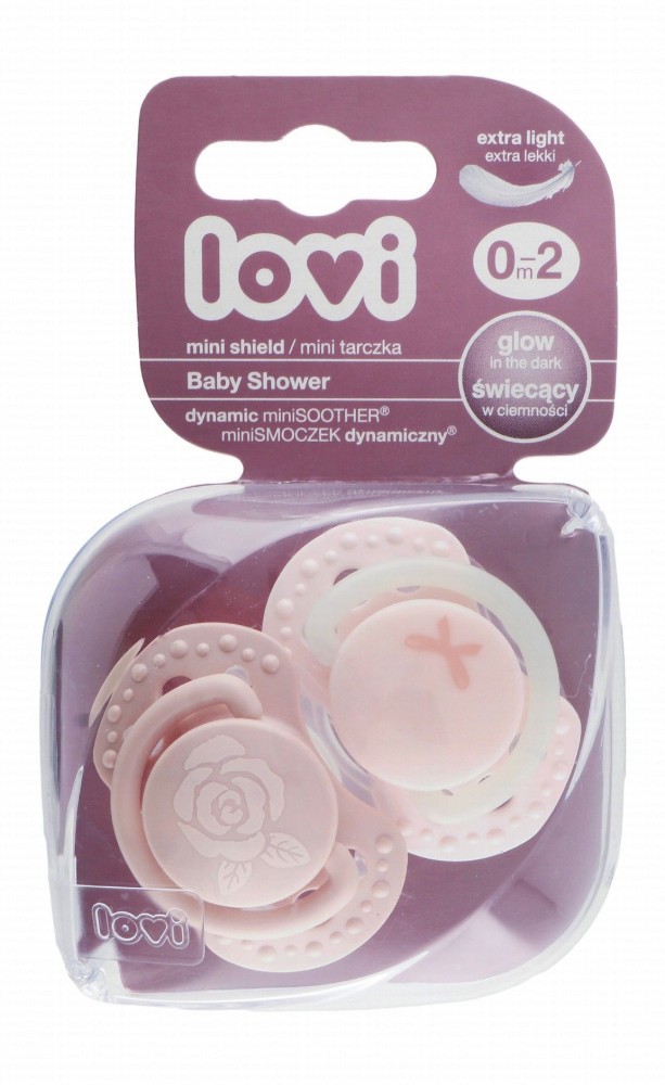 Lovi Baby Shower Mini Beige & Pink Glow in the Dark Dynamic Soothers (0-2 Months)