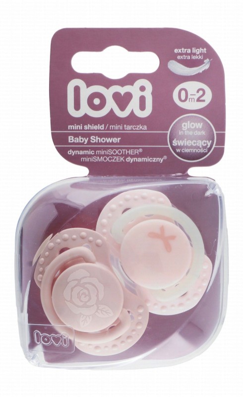 Lovi Baby Shower Mini Beige & Pink Glow in the Dark Dynamic Soothers (0-2 Months)