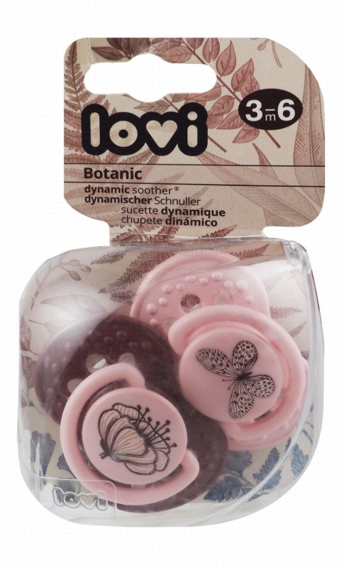 Lovi Botanic Dark Red & Pink Printed Silicone Dynamic Soothers (3-6 Months) - BPA free