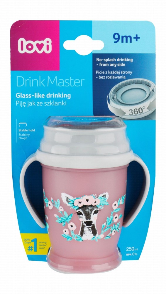 Lovi Drink Master Pink & White 250ml Drinking Cup with Handle (9+ Months) - BPA free