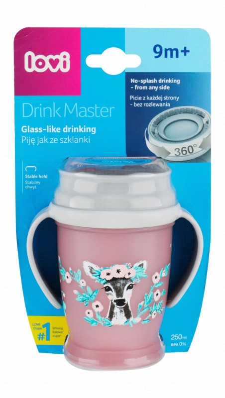 Lovi Drink Master Pink & White 250ml Drinking Cup with Handle (9+ Months) - BPA free