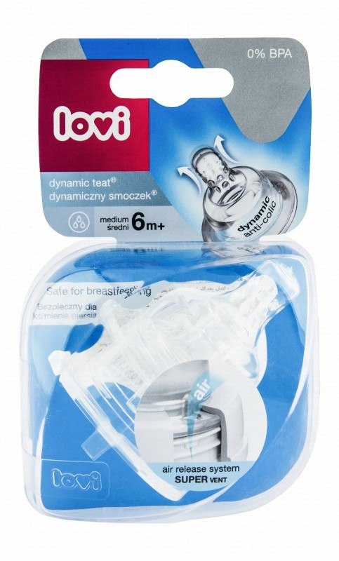 Lovi Dynamic Transparent Anti-Colic Medium Flow Teat (6+ Months) - BPA free