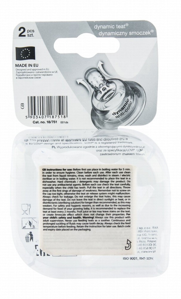 Lovi Dynamic Transparent Anti-Colic Medium Flow Teat (6+ Months) - BPA free