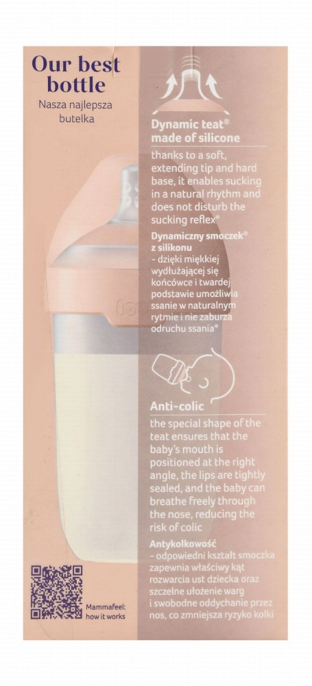 Lovi Mammafeel Pink & Clear 250ml Anti-Colic Slow Flow Feeding Bottle (3+ Months) - BPA free