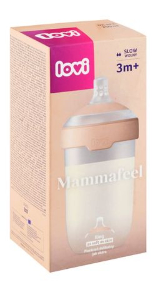 Lovi Mammafeel Pink & Clear 250ml Anti-Colic Slow Flow Feeding Bottle (3+ Months) - BPA free